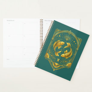 Agenda Crie Seu Próprio Elegante Peixes Art Déco Dourado