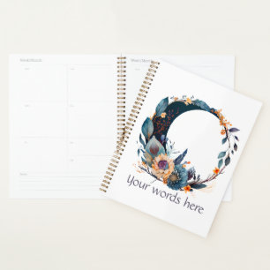 Agenda Crie seu próprio Teal e Dourada Lua Floral