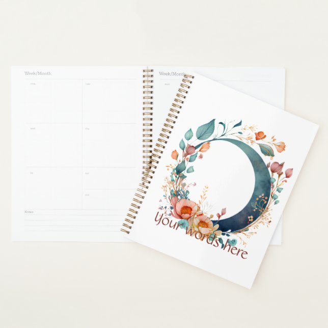 Agenda Crie Sua Própria Lua Floral Rosa E Dourada (Exibição)