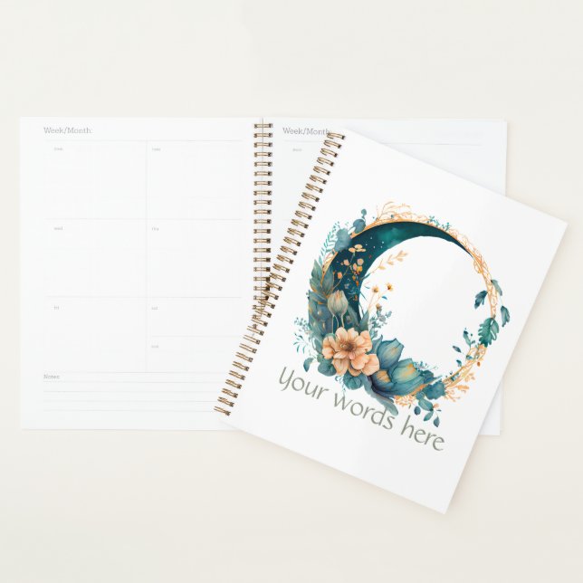 Agenda Crie Sua Própria Pêssego E Sua Lua Floral Teal (Exibição)