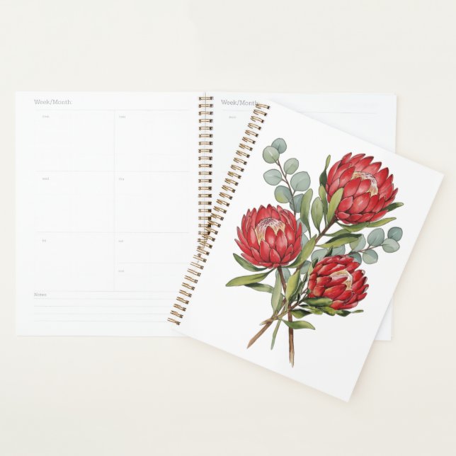 Agenda Crimson Protea Bouquet Watercolor (Exibição)