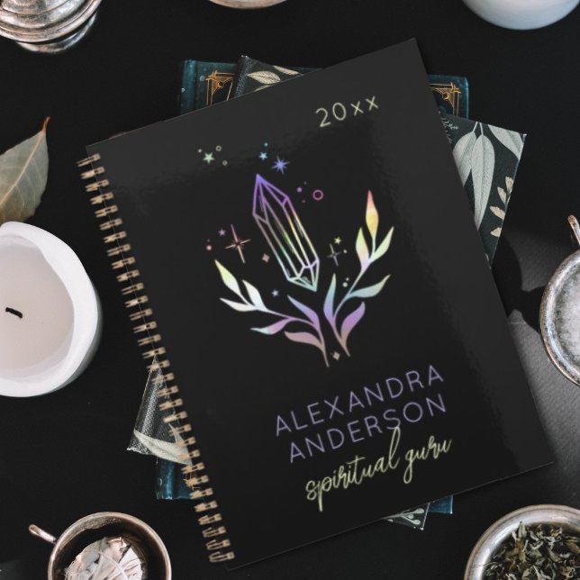 Agenda Cristais Espiritais Holográficos Holográficos Negr (Black Mystical Holographic Spiritual Crystals Planner)