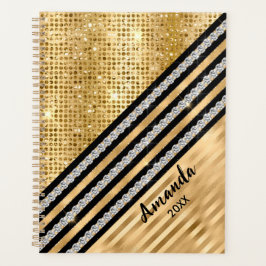 Agenda Cristal Na moda faux e brilho Dourado personalizad