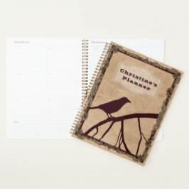 Agenda Crow Borgonha e Texto Personalizado em Pergaminho 