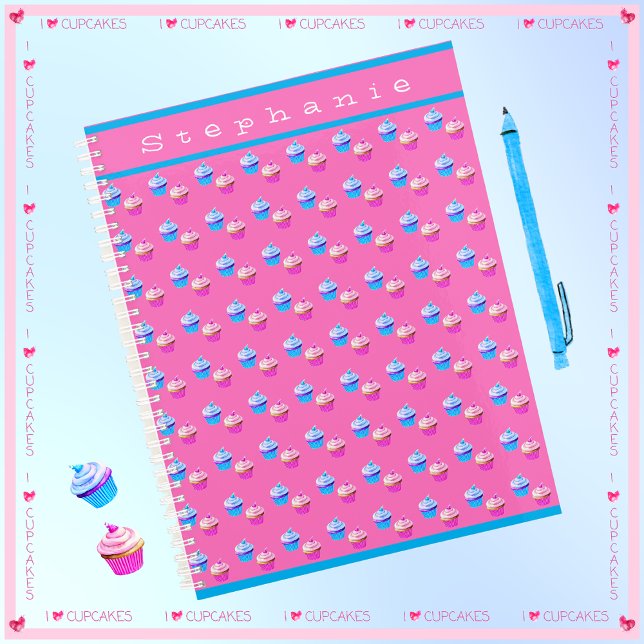 Agenda Cupcake Bonito rosa e azul personalizado (Criador carregado)