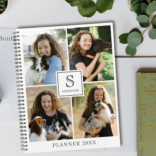 Agenda Custom 4 Photo Collage with Text, Monogram & Name (Criador carregado)