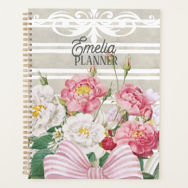 Agenda Custom cute retro floral Stripes Teacher chic (Frente)