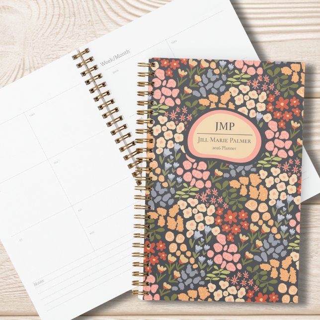 Agenda Custom Floral Monogram Weekly Monthly Planner (Monogrammed Floral Planner)