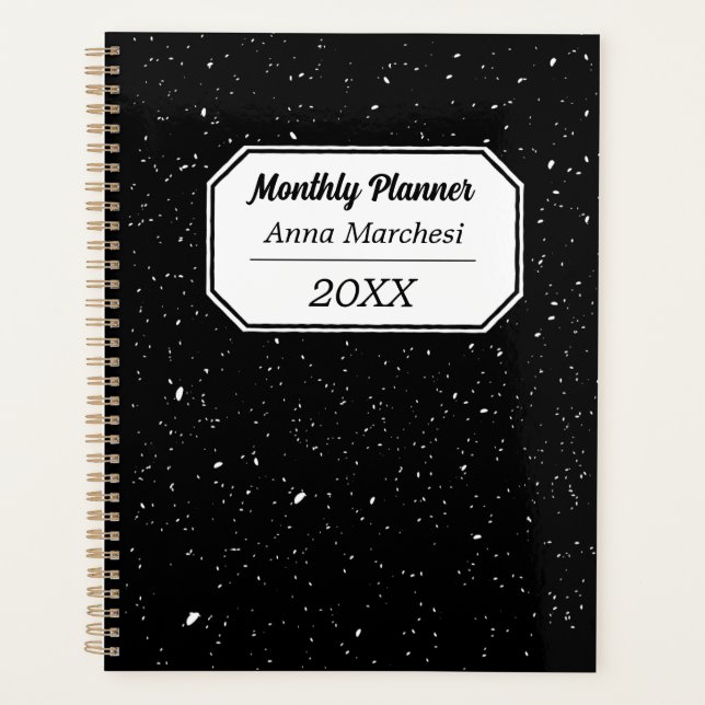 Agenda Custom Name Black & White Checkered Planner (Frente)