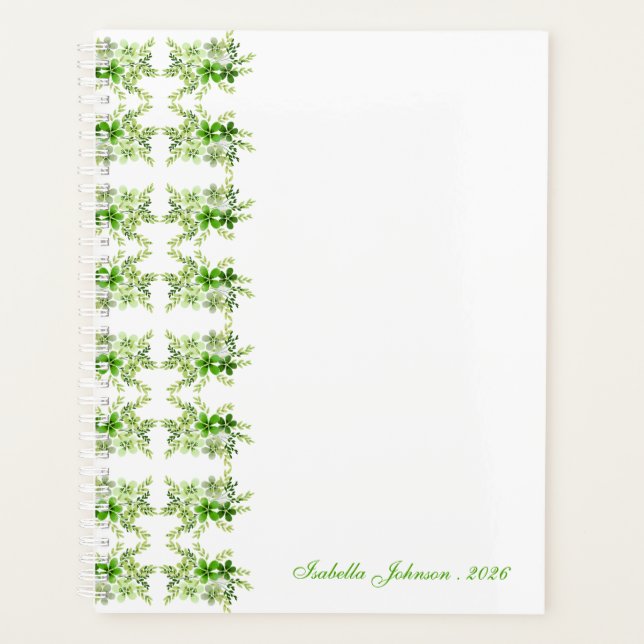 Agenda Custom Name Green Watercolor Floral  (Frente)