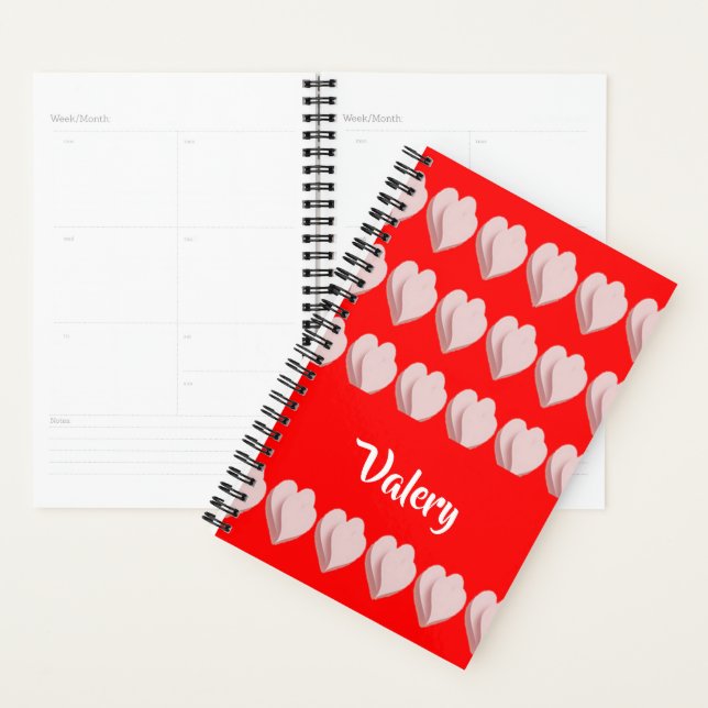 Agenda Custom name hearts pattern red (Exibição)