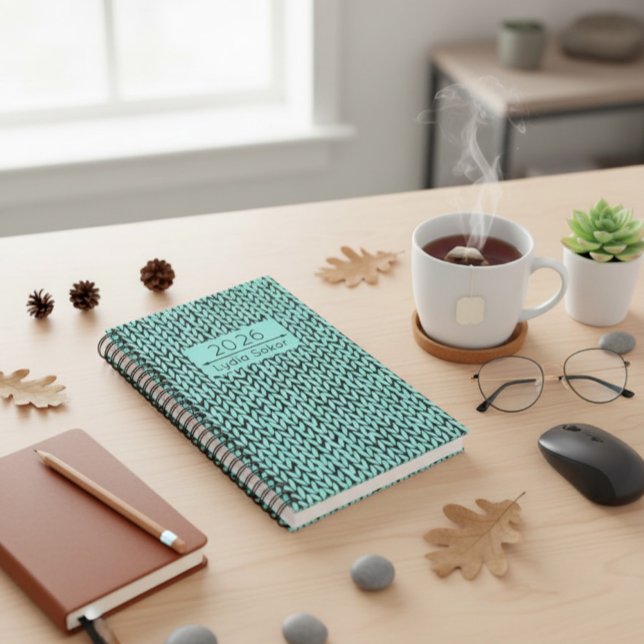 Agenda Custom Name Knit Turquoise Planner (Criador carregado)