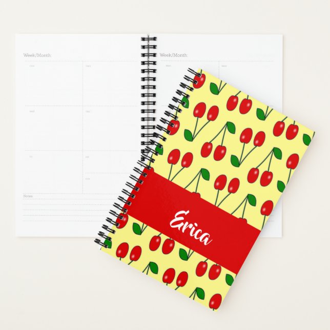 Agenda Custom name red cherries on yellow (Exibição)