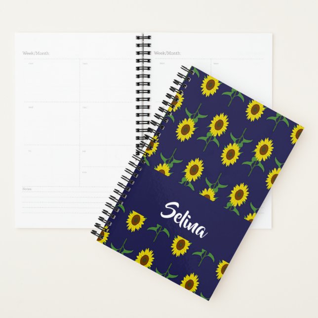 Agenda Custom name sunflowers on blue (Exibição)