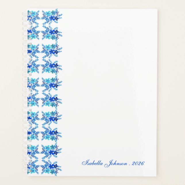 Agenda Custom Name Watercolor Blue Floral (Frente)