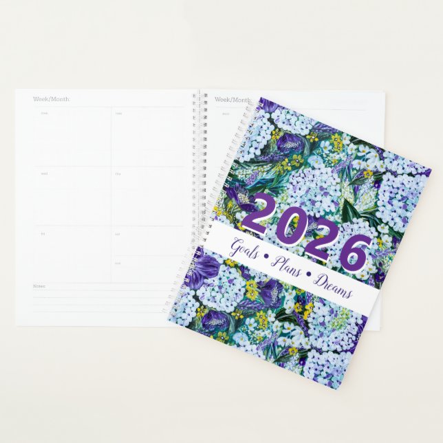 Agenda Customizable 2026 Rhapsody-Purple&White Hydrangea (Exibição)