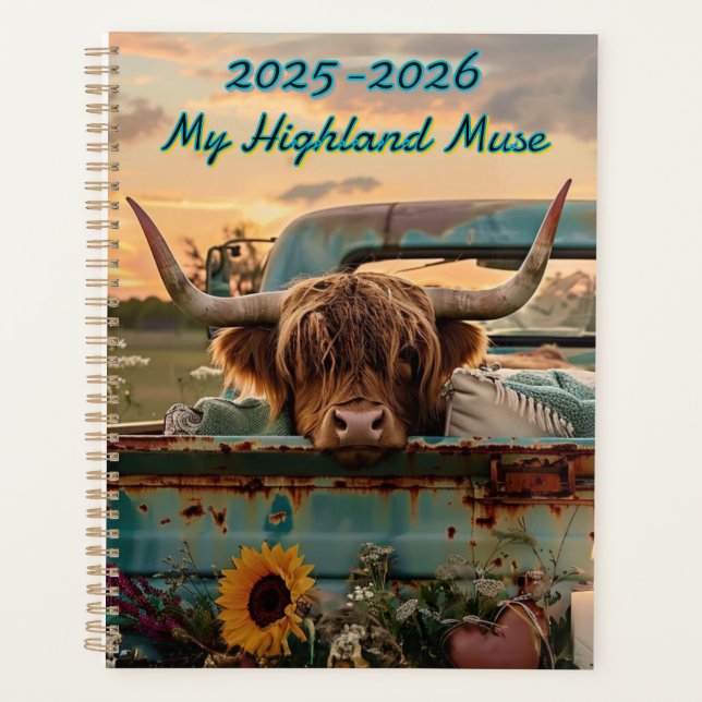 Agenda Customizable Highland Rustic Highland Cow Calendar (Frente)