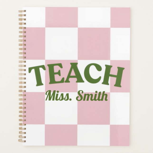 Agenda Customizable Pink Checkered Teacher Planner (Frente)