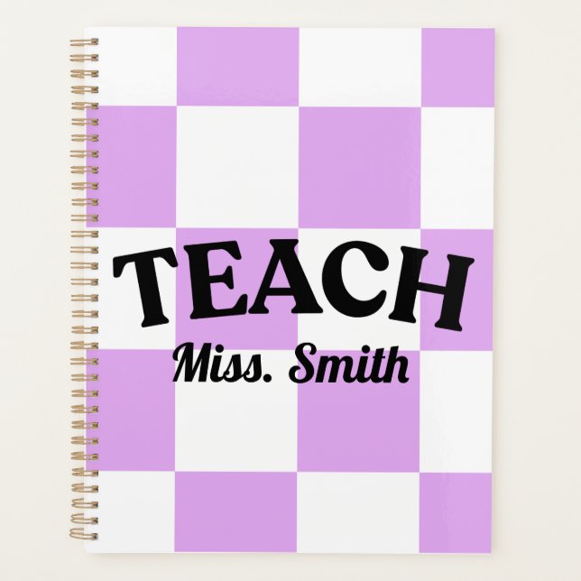 Agenda Customizable Purple Checkered Teacher Planner (Frente)