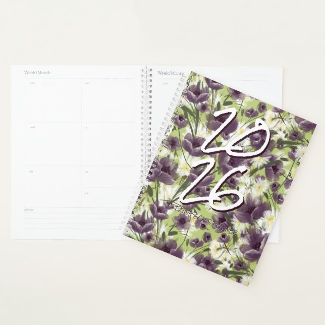 Agenda Customizable Year 2025  Purple Poppies Planner (Exibição)