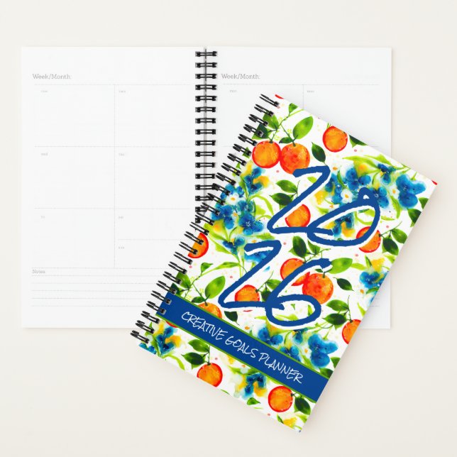 Agenda Customize 2026 Oranges & Blue Blossoms Planner (Exibição)