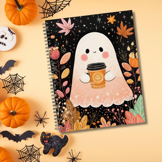 Agenda Cute Autumn Ghost with Pumpkin Coffee – Cozy Fall  (Criador carregado)