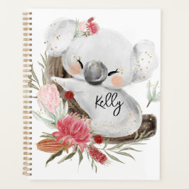Agenda Cute Baby Koala Dourado Speckle Nome Personalizado