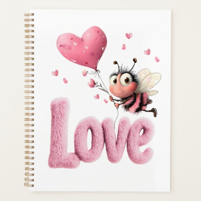 Agenda Cute Bee Fluffy Pink Love Heart Balloon  (Frente)