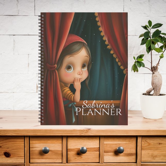 Agenda Cute Big Eye Peek-a-Boo Girl (Personalized cute planner with whimsical peek-a-boo girl art - perfect for daily planning.)