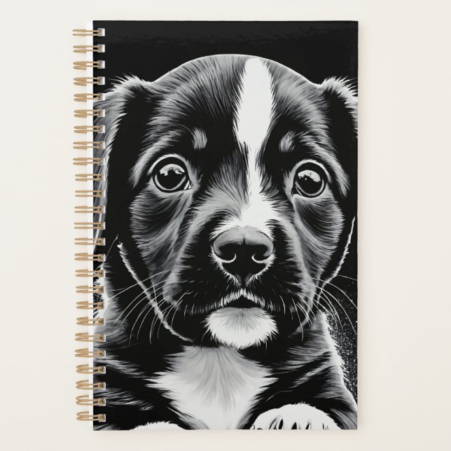 Agenda Cute Black & White Puppy – Dog Lover Planner (Frente)