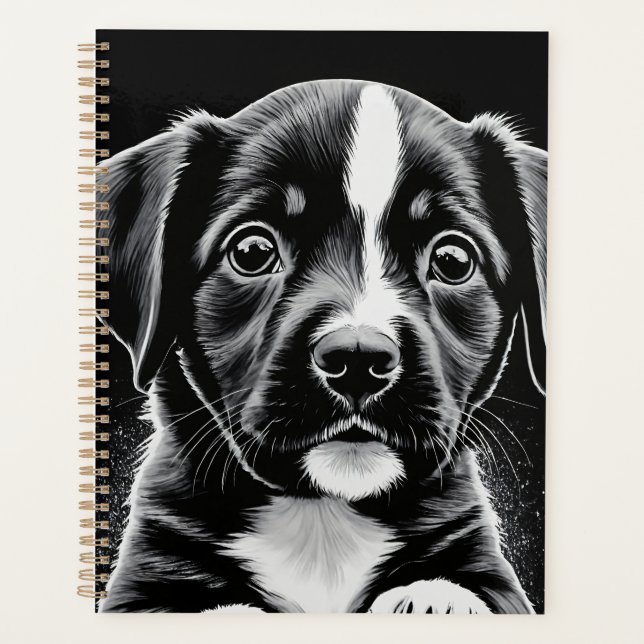 Agenda Cute Black & White Puppy – Dog Lover Planner (Frente)