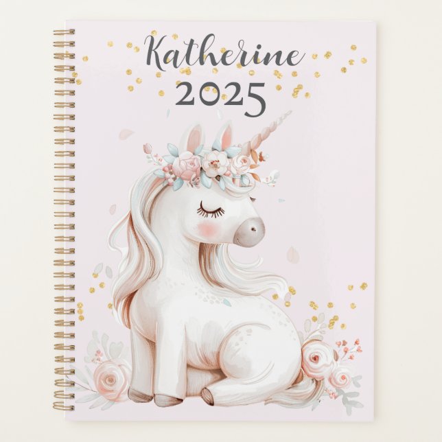 Agenda Cute Blush and Mint Unicorn Dourado Glitter Name 2 (Frente)