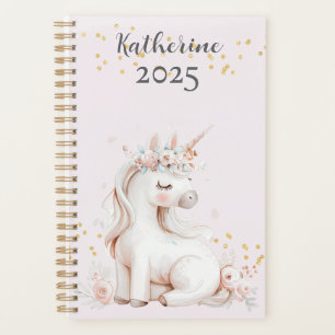 Agenda Cute Blush and Mint Unicorn Dourado Glitter Name 2