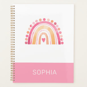Agenda Cute Boho Watercolor Arco-íris a Rosa, personaliza