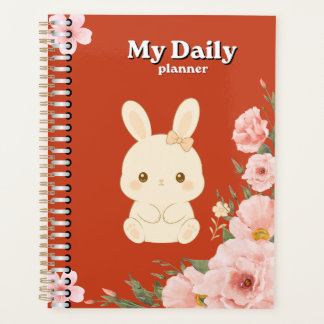 Agenda Cute Bunny Floral Diário | Aquarela Rosa