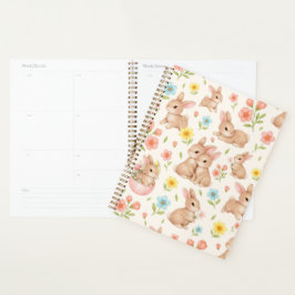 Agenda Cute Bunny Floral Spring Pattern