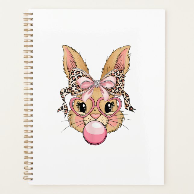 Agenda Cute Bunny Rabbit Face Leopard Glasses Girl Happy  (Frente)
