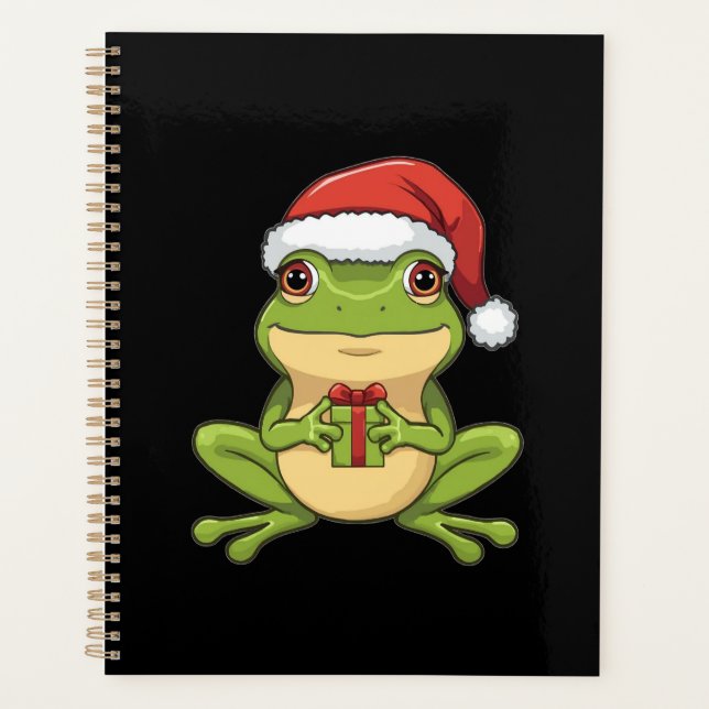 Agenda Cute Christmas Frog with Santa Hat Holding  Gift - (Frente)