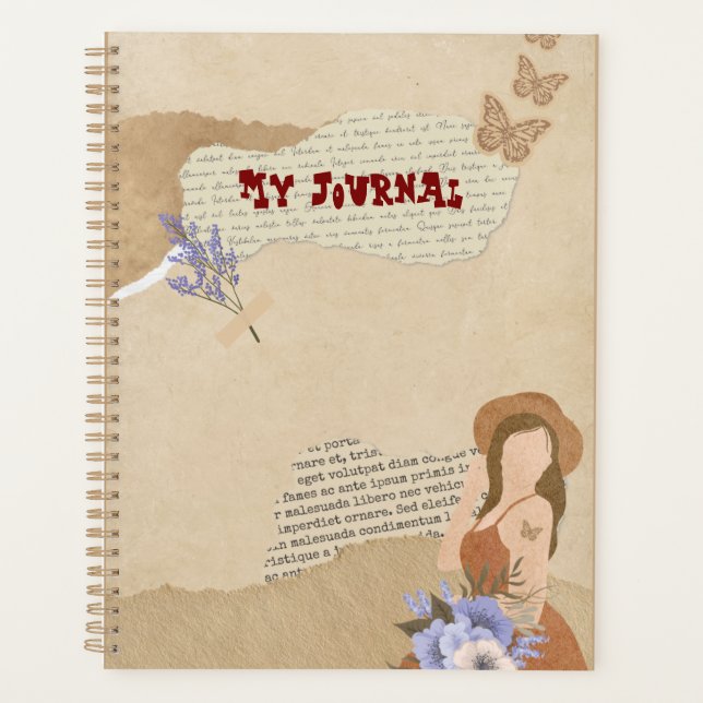 Agenda Cute cinza, flor, borboleta e texto (Frente)