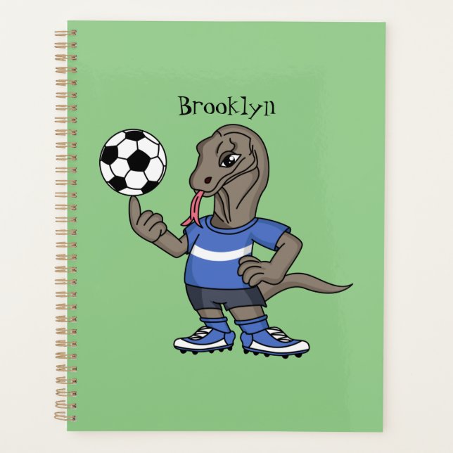Agenda Cute funny Komodo dragon playing soccer cartoon (Frente)
