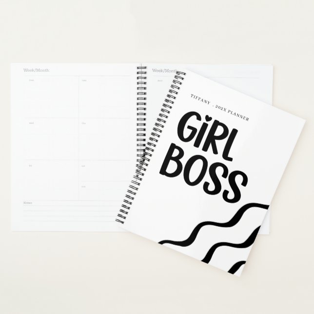 Agenda Cute Girl Boss Black and White Monogram Year (Exibição)