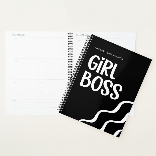 Agenda Cute Girl Boss Black and White Monogram Year (Exibição)