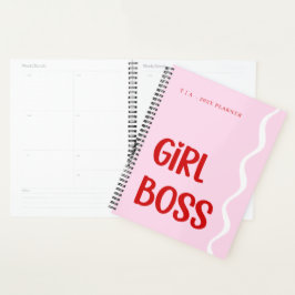 Agenda Cute Girl Boss Pink and Red Monogram Year