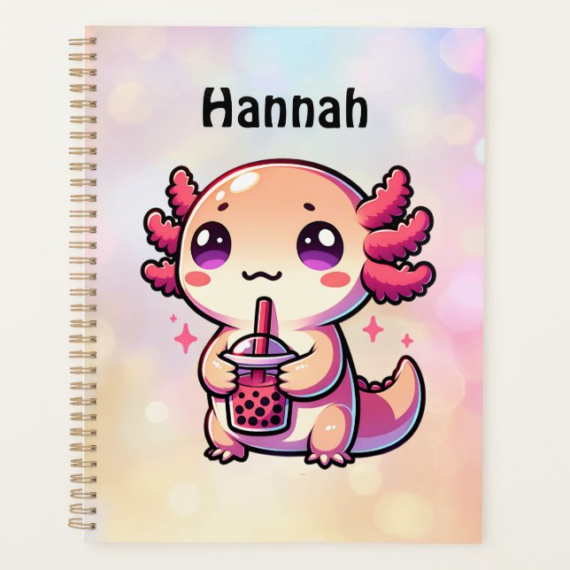 Agenda Cute Kawaii Axolotl com Chá de Bolha Personalizado (Frente)