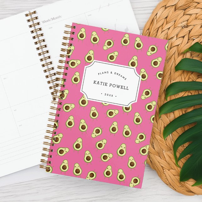 Agenda Cute Kawaii Sorrindo o padrão Avocado personalizad (Criador carregado)