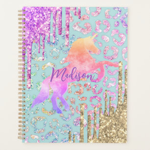 Agenda Cute Mint Unicorn Animal print glitograma monogram