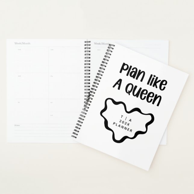 Agenda Cute Motivational Black and White Monogram Year (Exibição)
