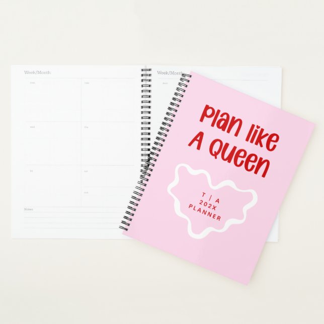 Agenda Cute Motivational Pink and Red Monogram Year (Exibição)