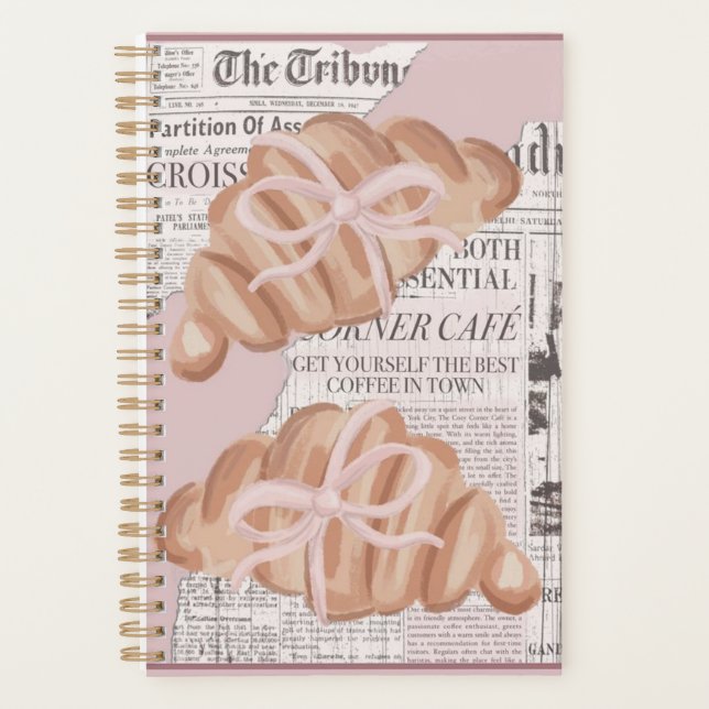 Agenda Cute ,pink ,girly planner with croissants . (Frente)
