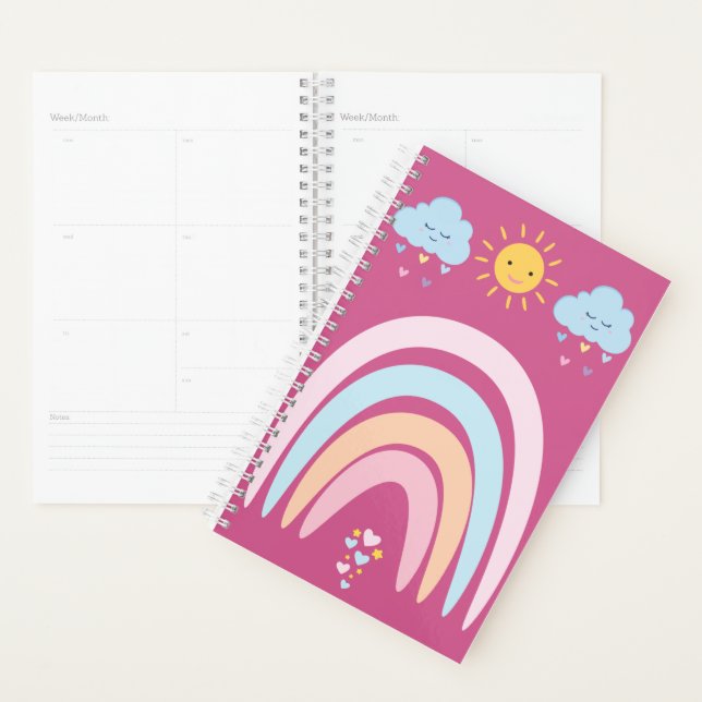 Agenda Cute Rainbow & Clouds Kids Design | Happy Pastel N (Exibição)